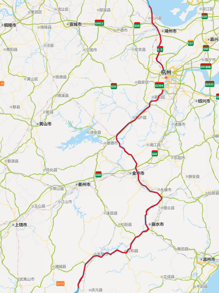 長深高速公路地圖-浙江段